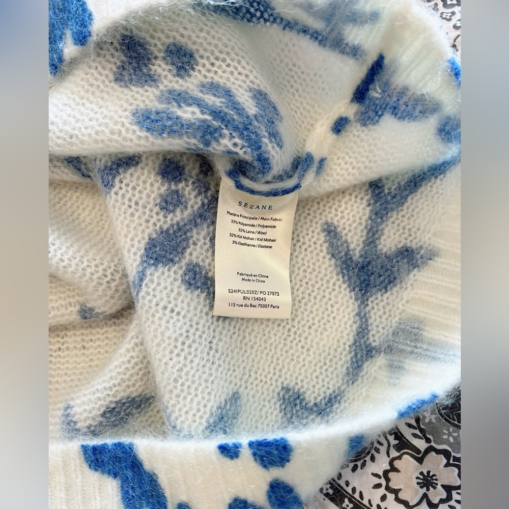 Sézane Pelagie Jumper / Floral Blue and White Sweater - Picture 7 of 9